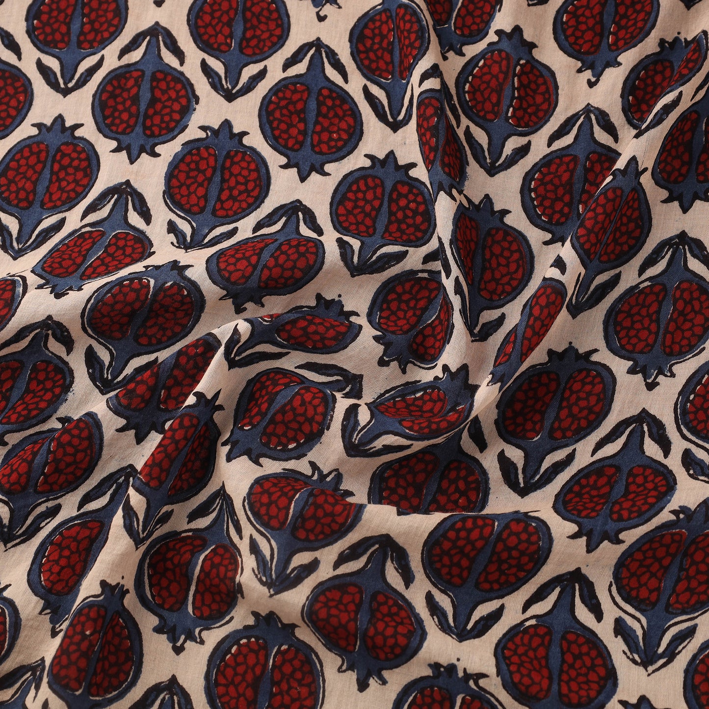 Red Block Print Mul Cotton Natural Dyed Ajrakh Fabric