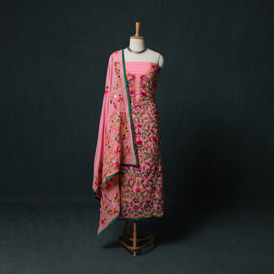 Hand Embroidered Georgette 3pc Unstitched Dress Material Suit Set 32