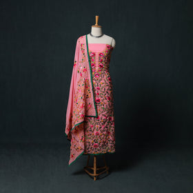 Hand Embroidered Georgette 3pc Unstitched Dress Material Suit Set 32