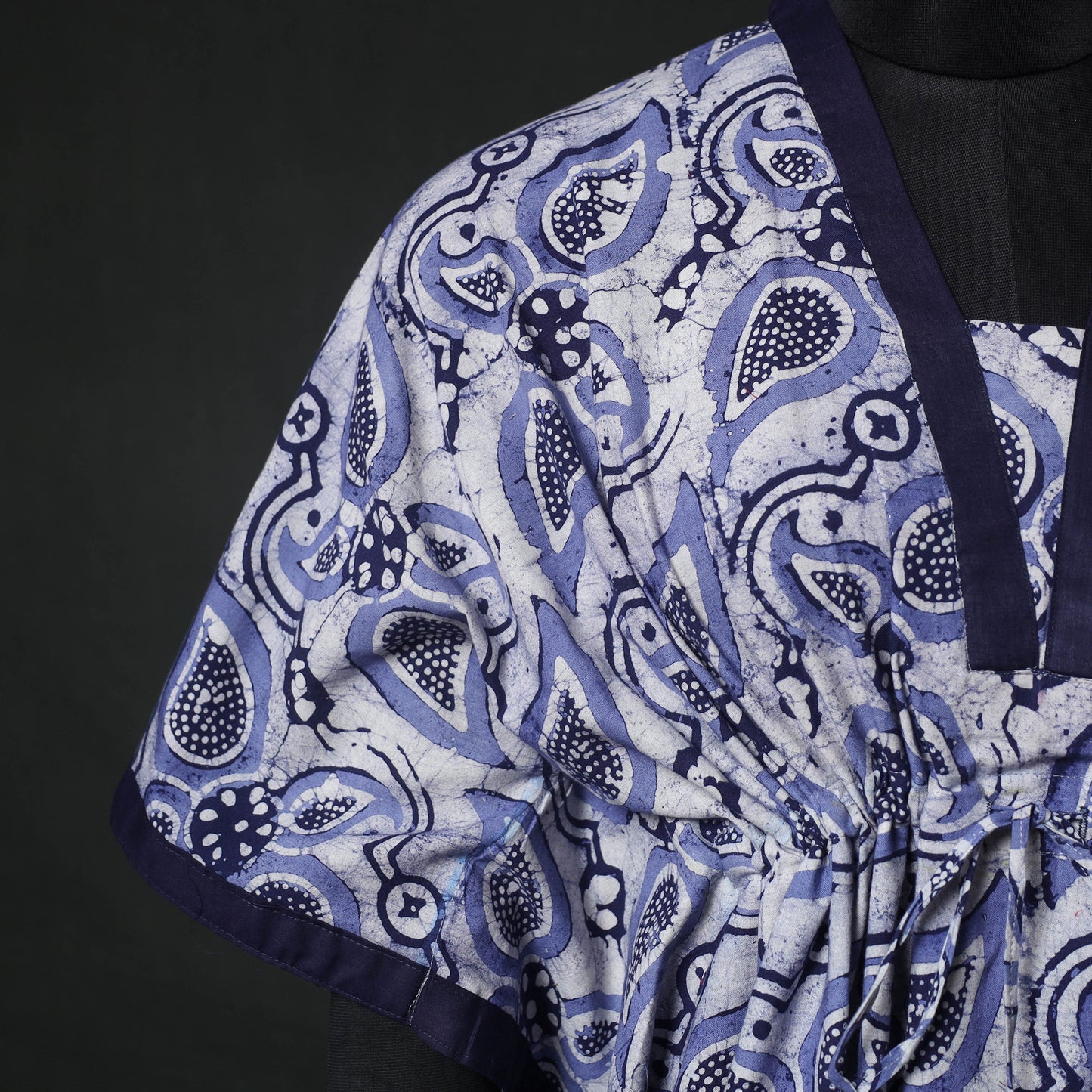Blue - Hand Block Batik Print Cotton Kaftan (Long) 24