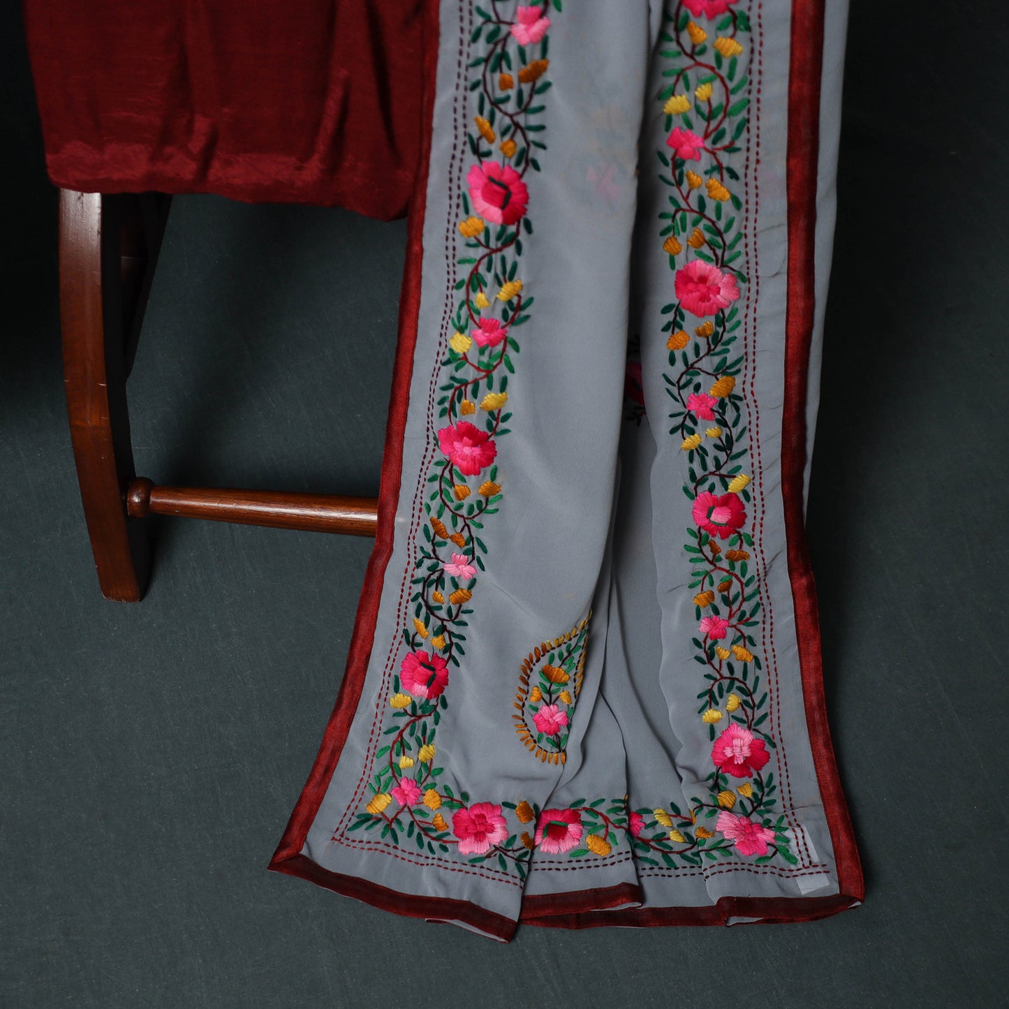 Hand Embroidered Georgette 3pc Unstitched Dress Material Suit Set 33