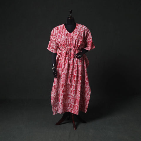Pink - Hand Block Batik Print Cotton Kaftan (Long) 25
