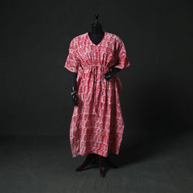 Pink - Hand Block Batik Print Cotton Kaftan (Long) 25