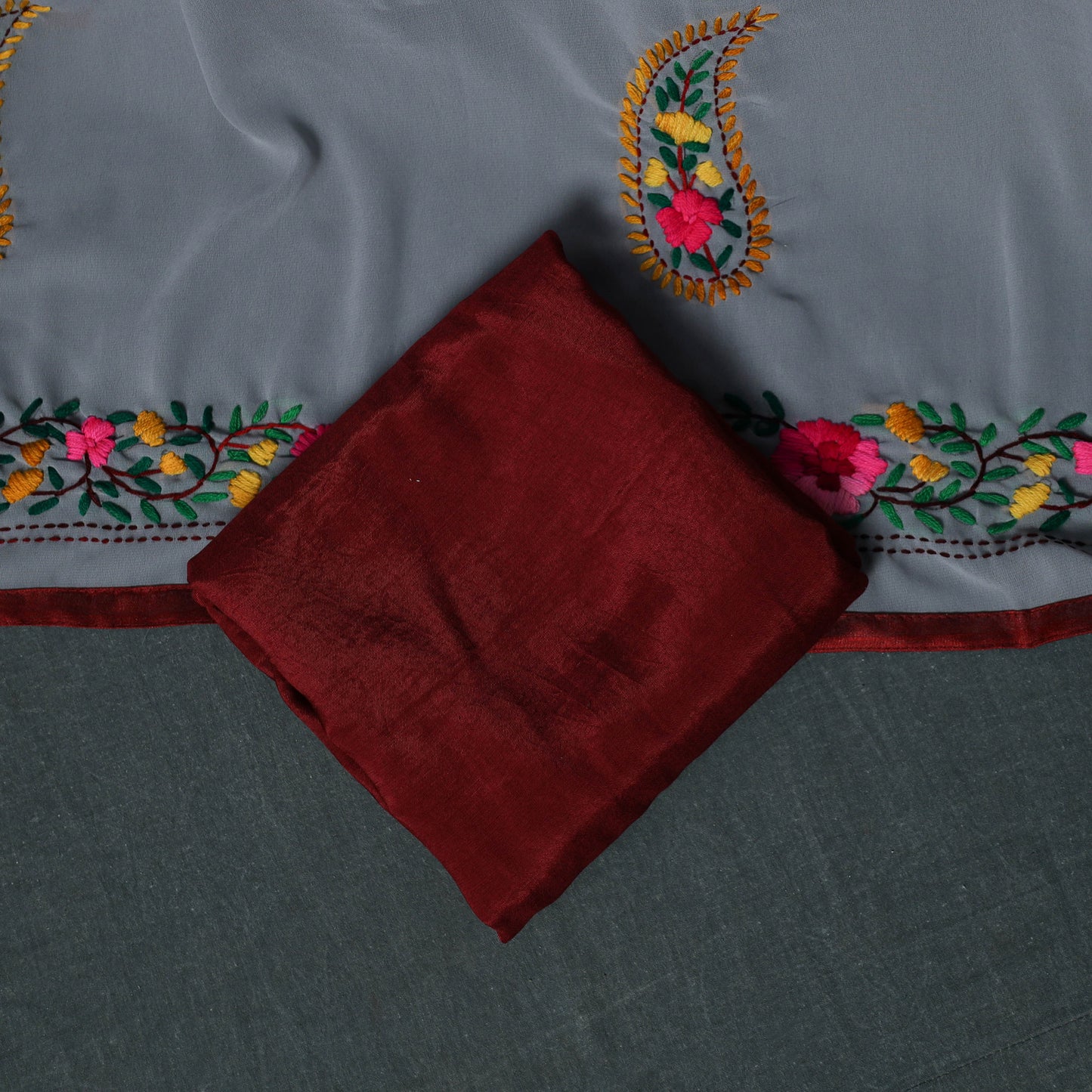 Hand Embroidered Georgette 3pc Unstitched Dress Material Suit Set 33