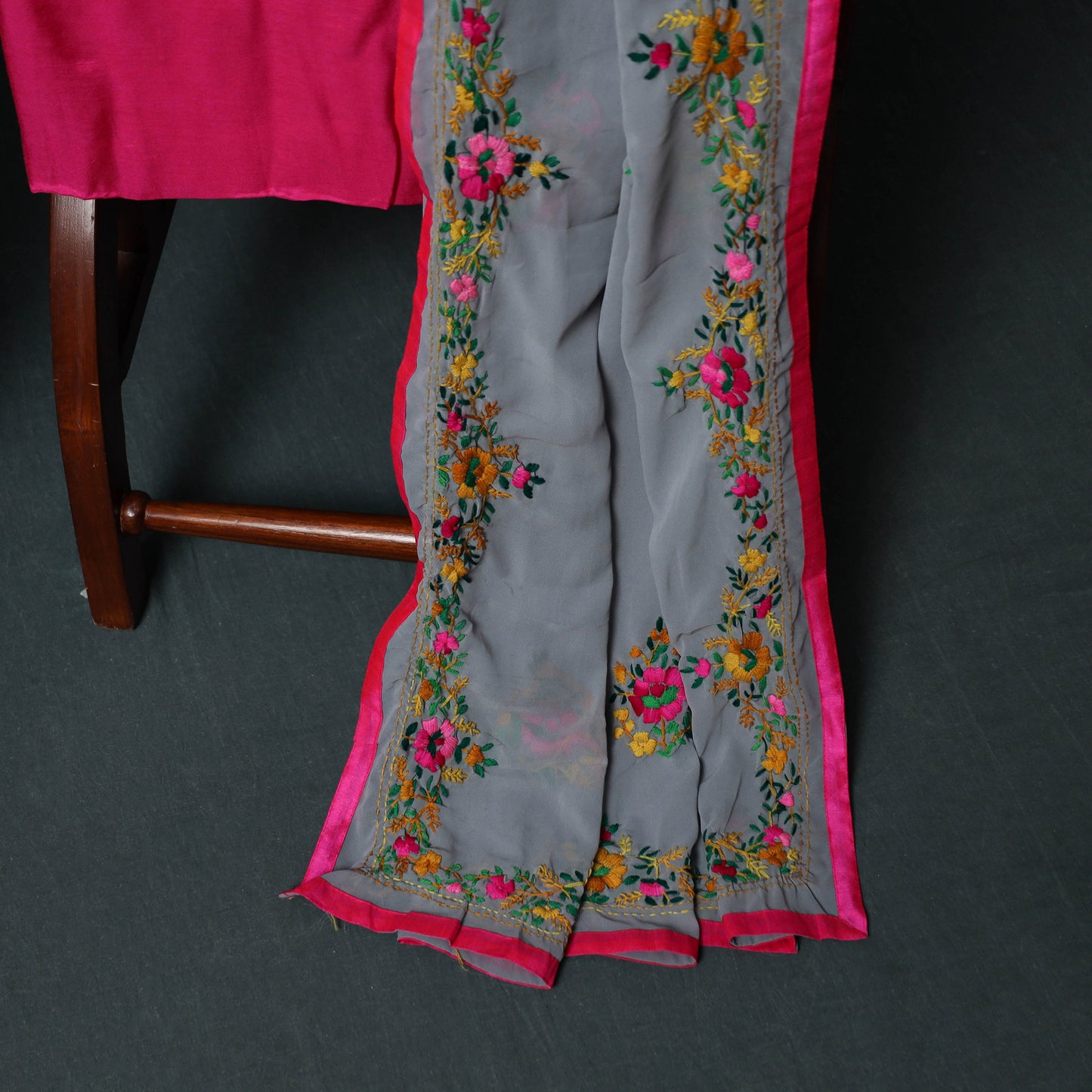 Hand Embroidered Georgette 3pc Unstitched Dress Material Suit Set 34