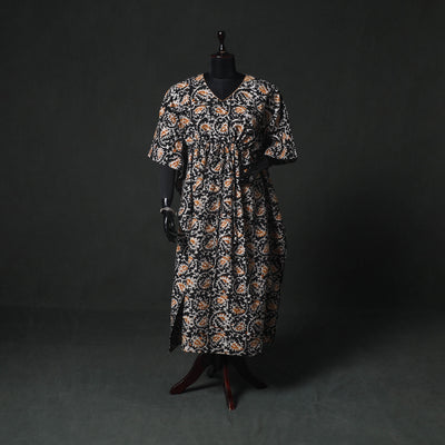 Black - Hand Block Batik Print Cotton Kaftan (Long) 27