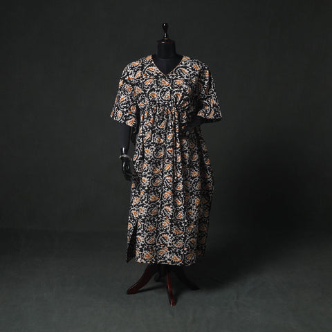 Black - Hand Block Batik Print Cotton Kaftan (Long) 27