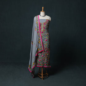 Hand Embroidered Georgette 3pc Unstitched Dress Material Suit Set 34
