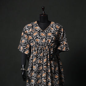 Black - Hand Block Batik Print Cotton Kaftan (Long) 27