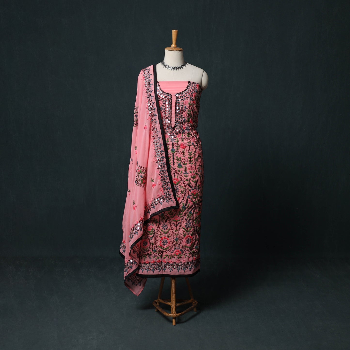 Hand Embroidered Georgette 3pc Unstitched Dress Material Suit Set  35