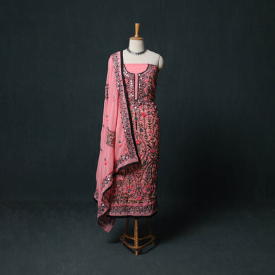 Hand Embroidered Georgette 3pc Unstitched Dress Material Suit Set  35