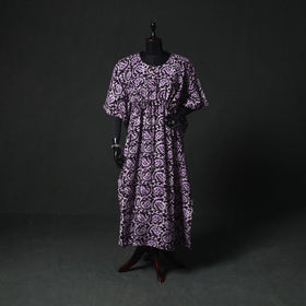 Purple - Hand Block Batik Print Cotton Kaftan (Long) 28