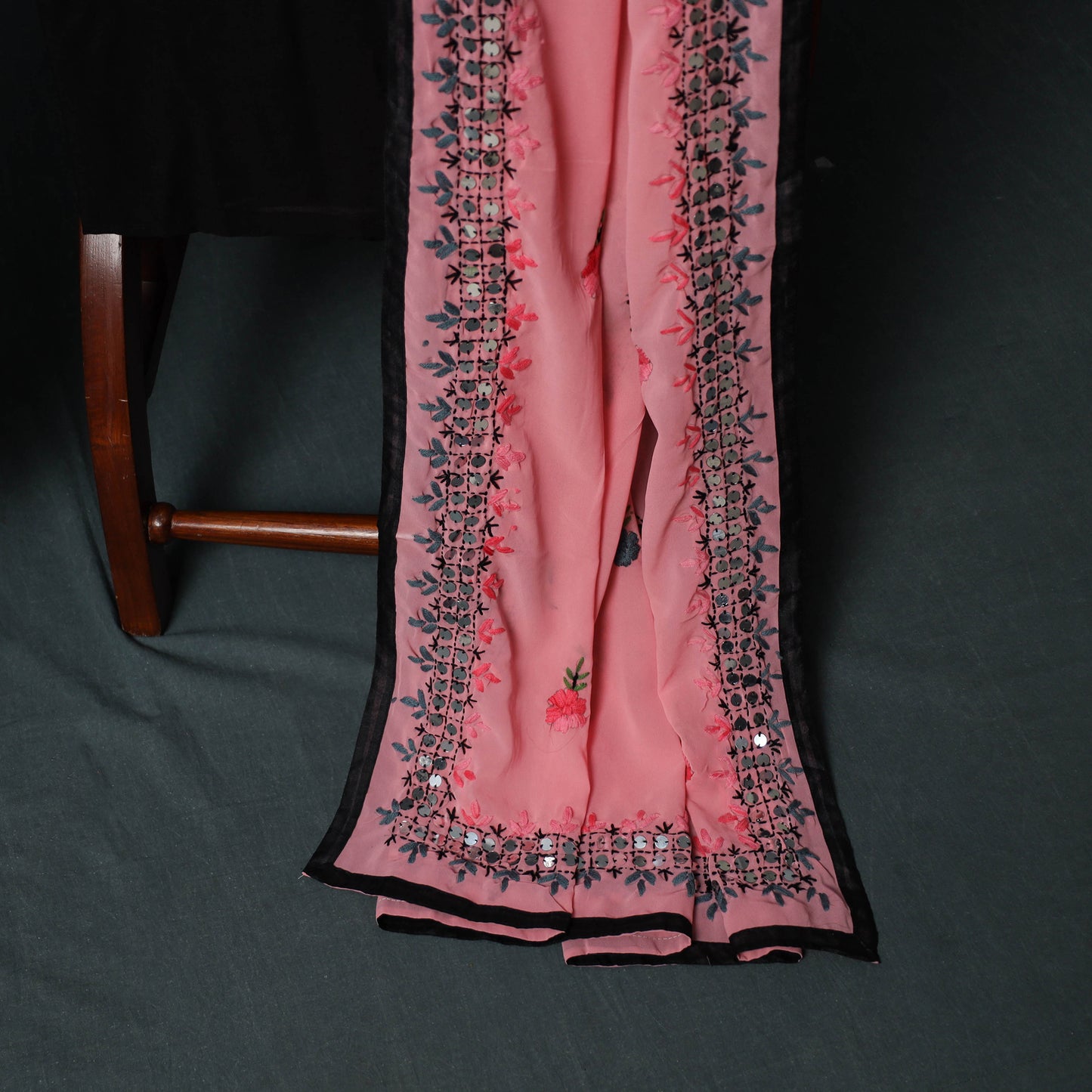 Hand Embroidered Georgette 3pc Unstitched Dress Material Suit Set  35