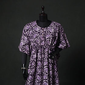 Purple - Hand Block Batik Print Cotton Kaftan (Long) 28