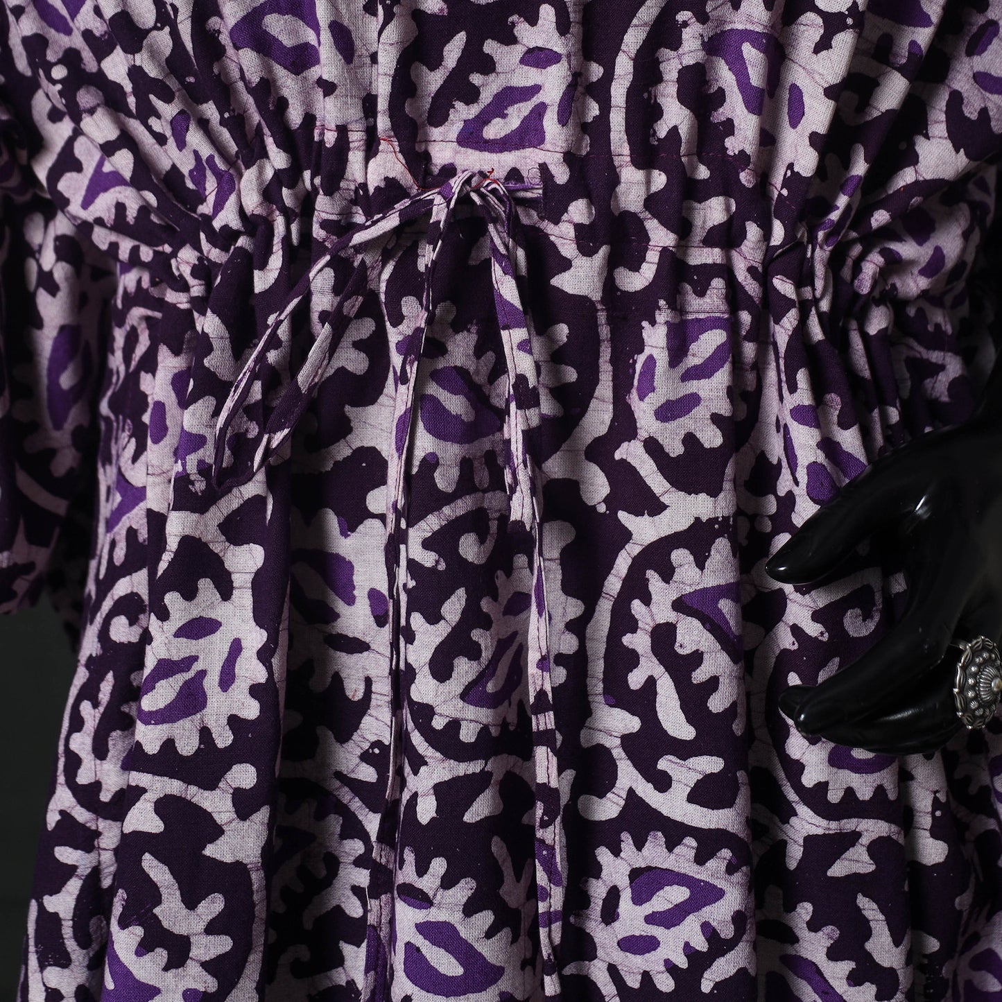 Purple - Hand Block Batik Print Cotton Kaftan (Long) 28