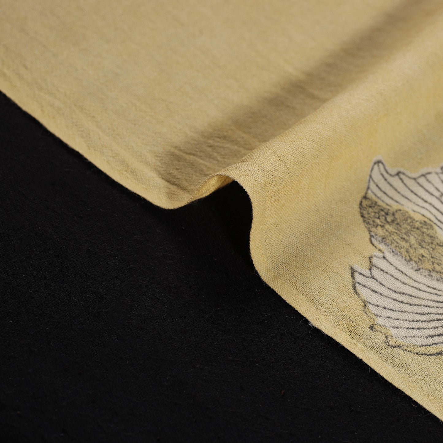 Yellow - Pure Handwoven Merino Wool Fabric in Akola Block Prints 26