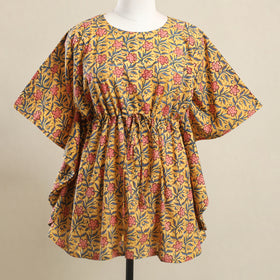 Buy Yellow Sanganeri Block Print Cotton Kaftan