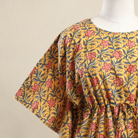 Buy Yellow Sanganeri Block Print Cotton Kaftan