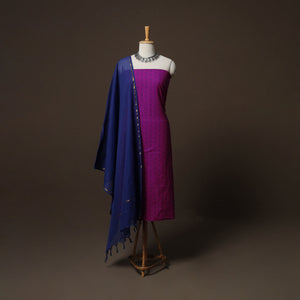 Purple - Jacquard Woven Pure Cotton 3pc Unstitched Dress Material Suit Set 30