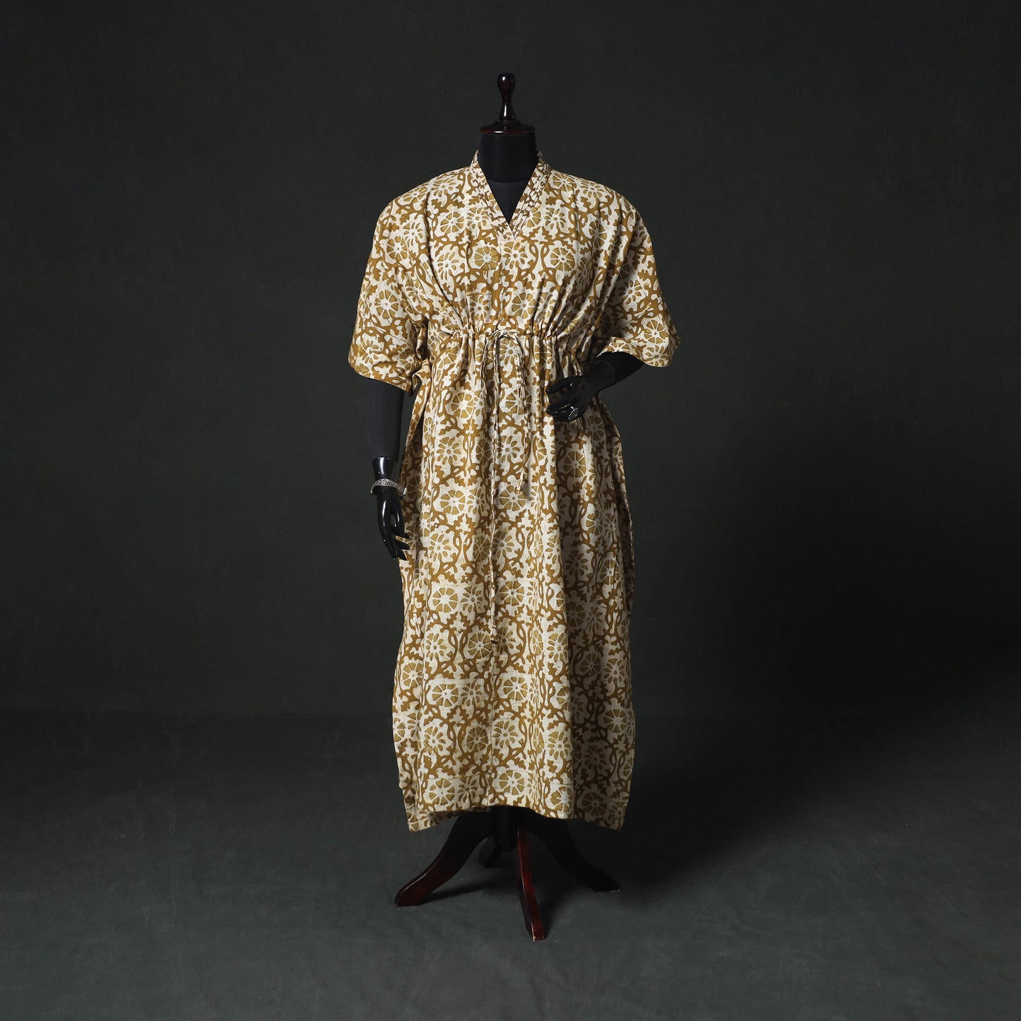 Brown - Hand Block Batik Print Cotton Kaftan (Long) 29