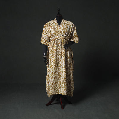 Brown - Hand Block Batik Print Cotton Kaftan (Long) 29