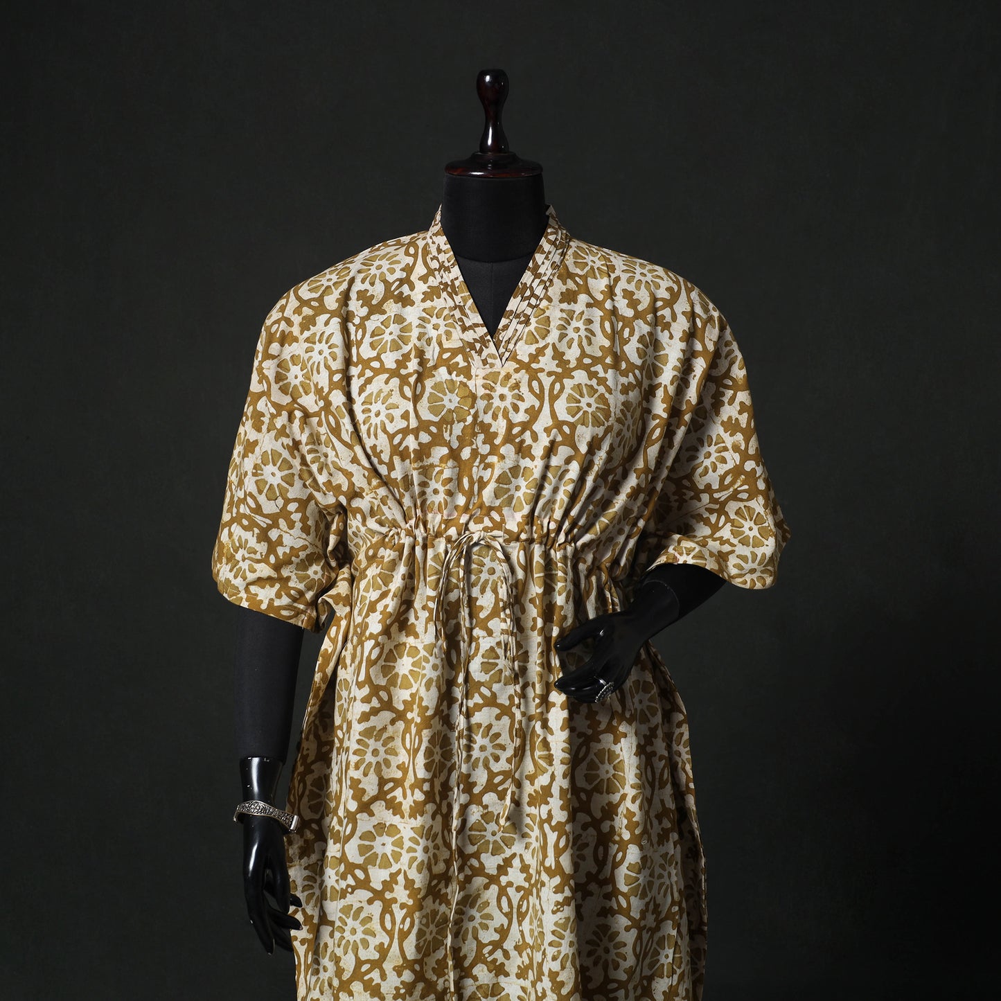 Brown - Hand Block Batik Print Cotton Kaftan (Long) 29