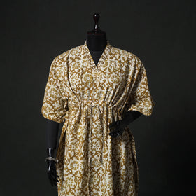Brown - Hand Block Batik Print Cotton Kaftan (Long) 29