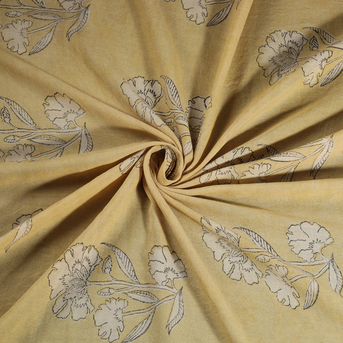 Yellow - Pure Handwoven Merino Wool Fabric in Akola Block Prints 24