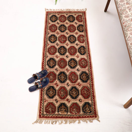 Warangal Weave Kalamkari Block Printed Cotton Durrie / Carpet / Rug (62 x 24 in)