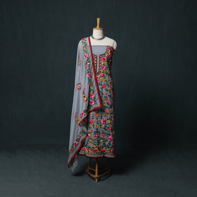 Hand Embroidered Georgette 3pc Unstitched Dress Material Suit Set 36