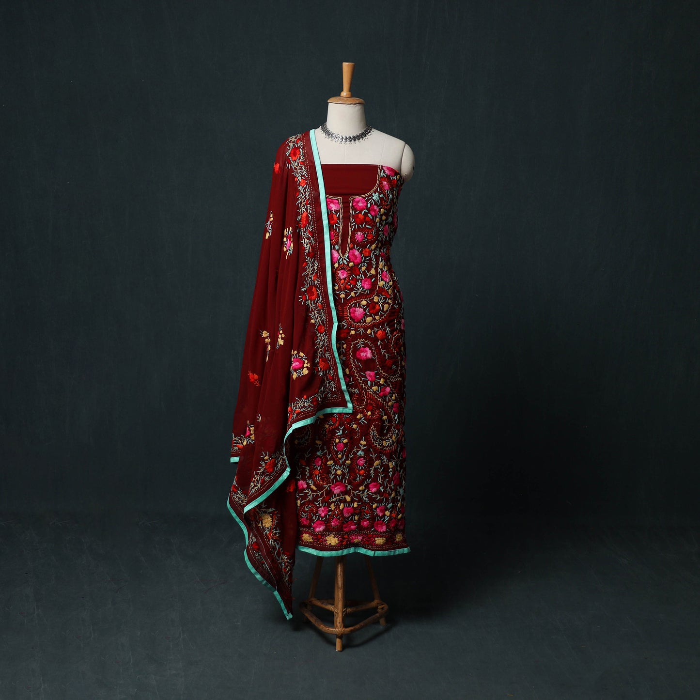 Hand Embroidered Georgette 3pc Unstitched Dress Material Suit Set 37