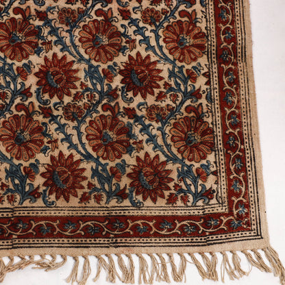 Warangal Weave Kalamkari Block Printed Cotton Durrie / Carpet / Rug (62 x 24 in)