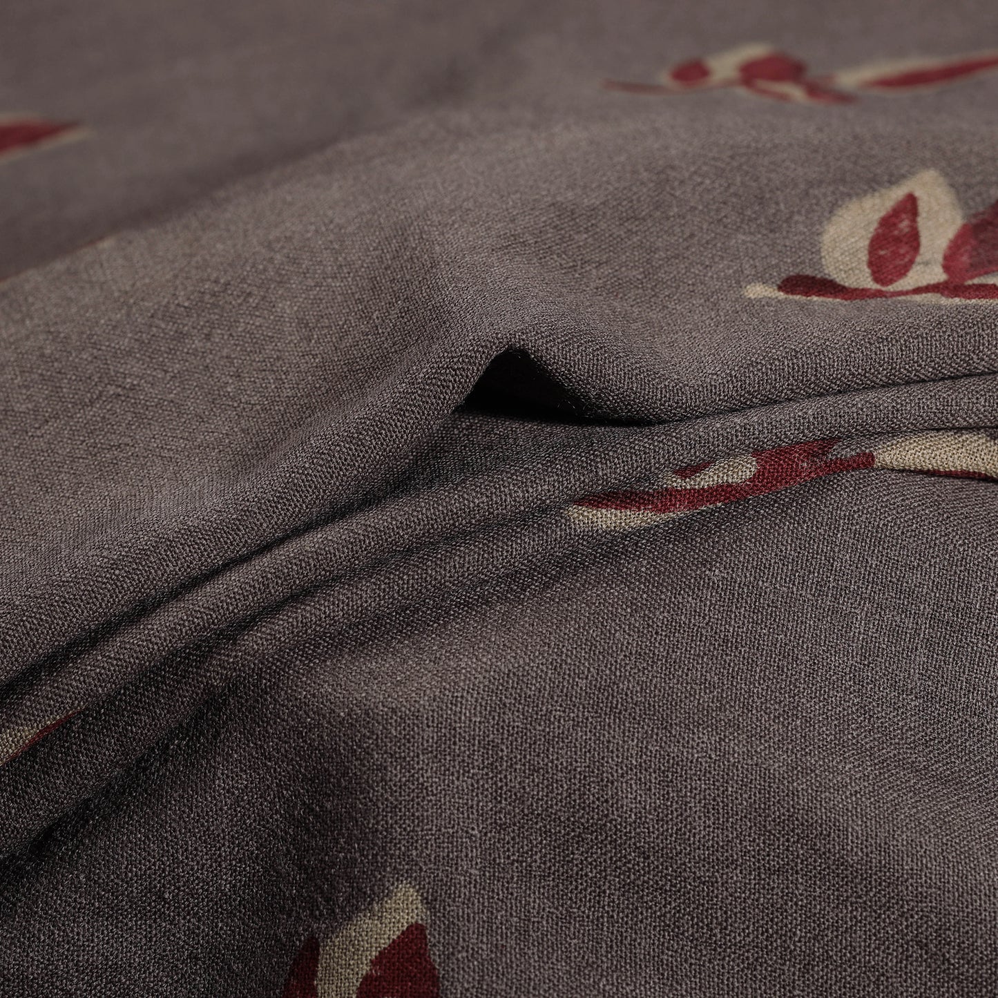 Grey - Pure Handwoven Merino Wool Fabric in Akola Block Prints 22