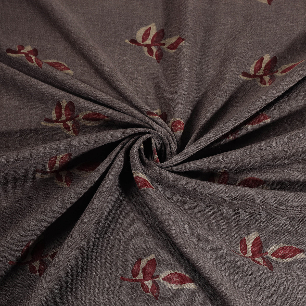 Grey - Pure Handwoven Merino Wool Fabric in Akola Block Prints 22