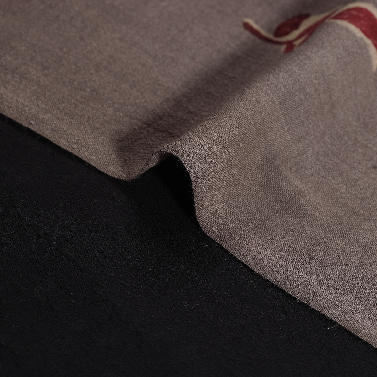 Grey - Pure Handwoven Merino Wool Fabric in Akola Block Prints 22