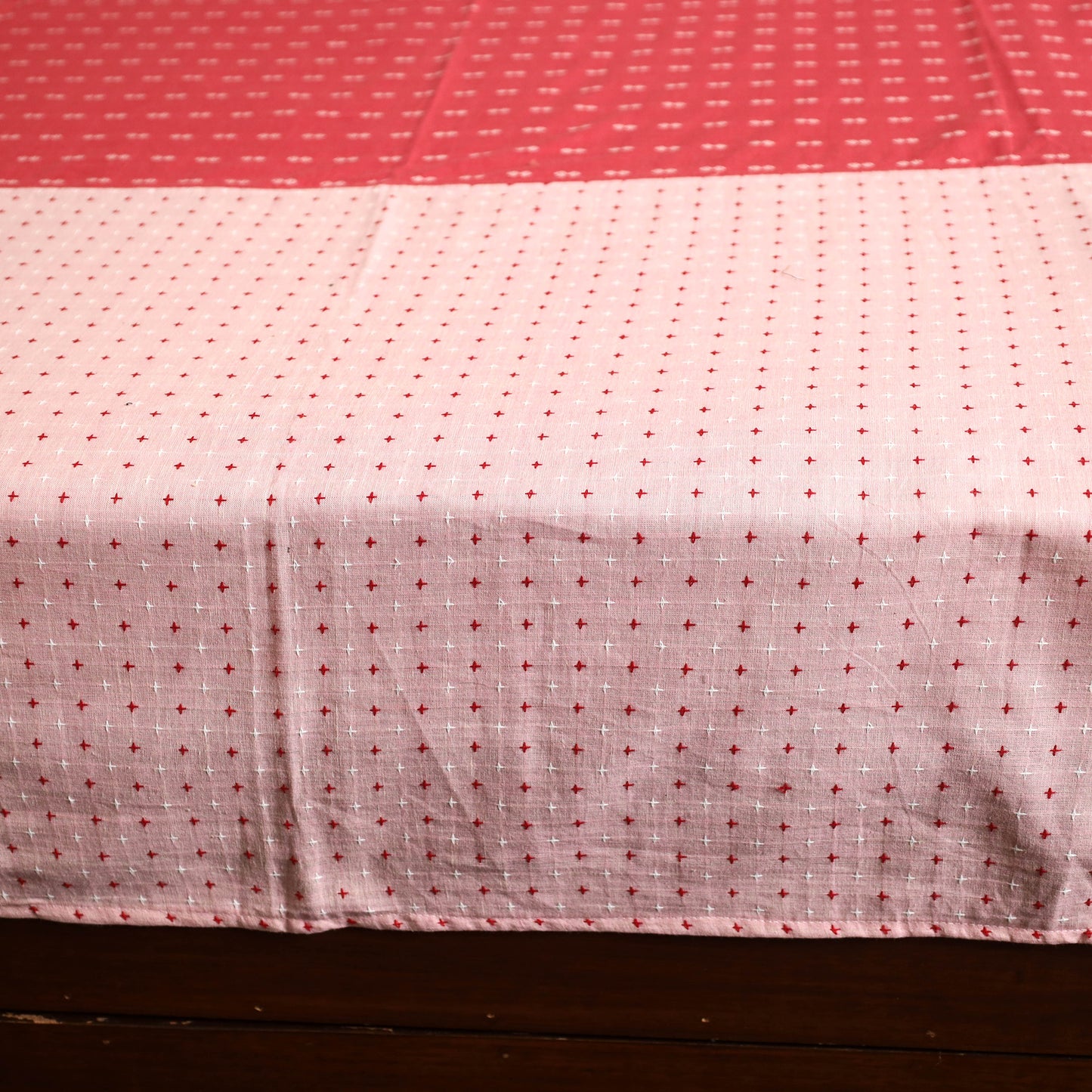 Pink - Jacquard Patchwork Cotton Double Bed Cover with Pillow Covers (108 x 83 in) 03