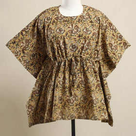  Yellow Kalamkari Block Print Cotton Kaftan