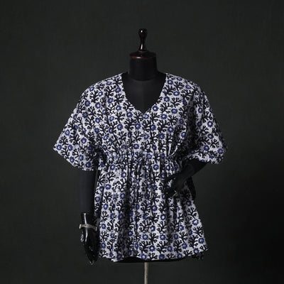 Blue - Hand Block Batik Print Cotton Kaftan (Short) 30