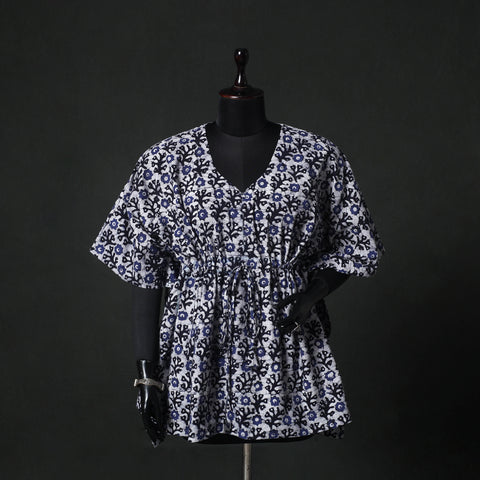 Blue - Hand Block Batik Print Cotton Kaftan (Short) 30