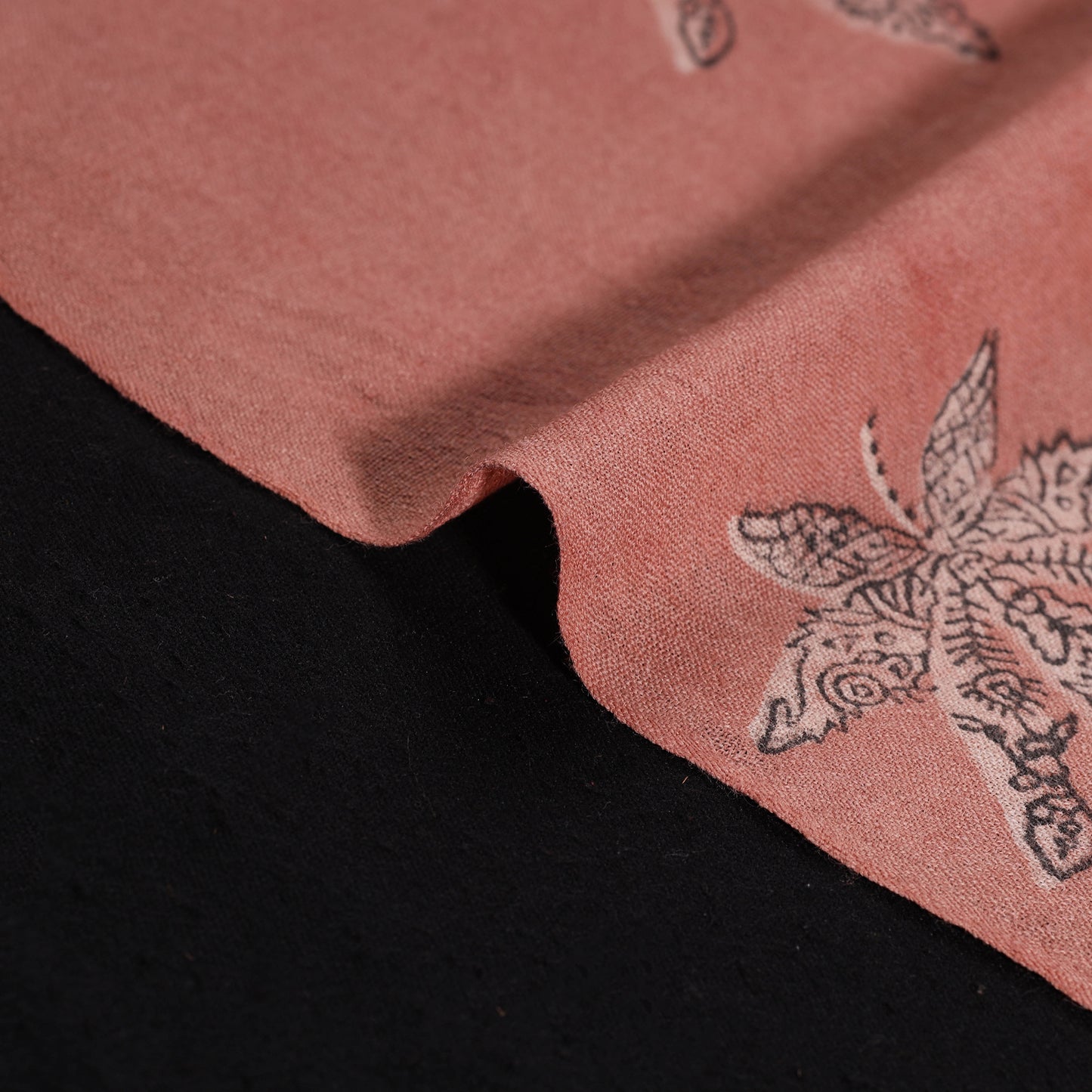 Pink - Pure Handwoven Merino Wool Fabric in Akola Block Prints 21
