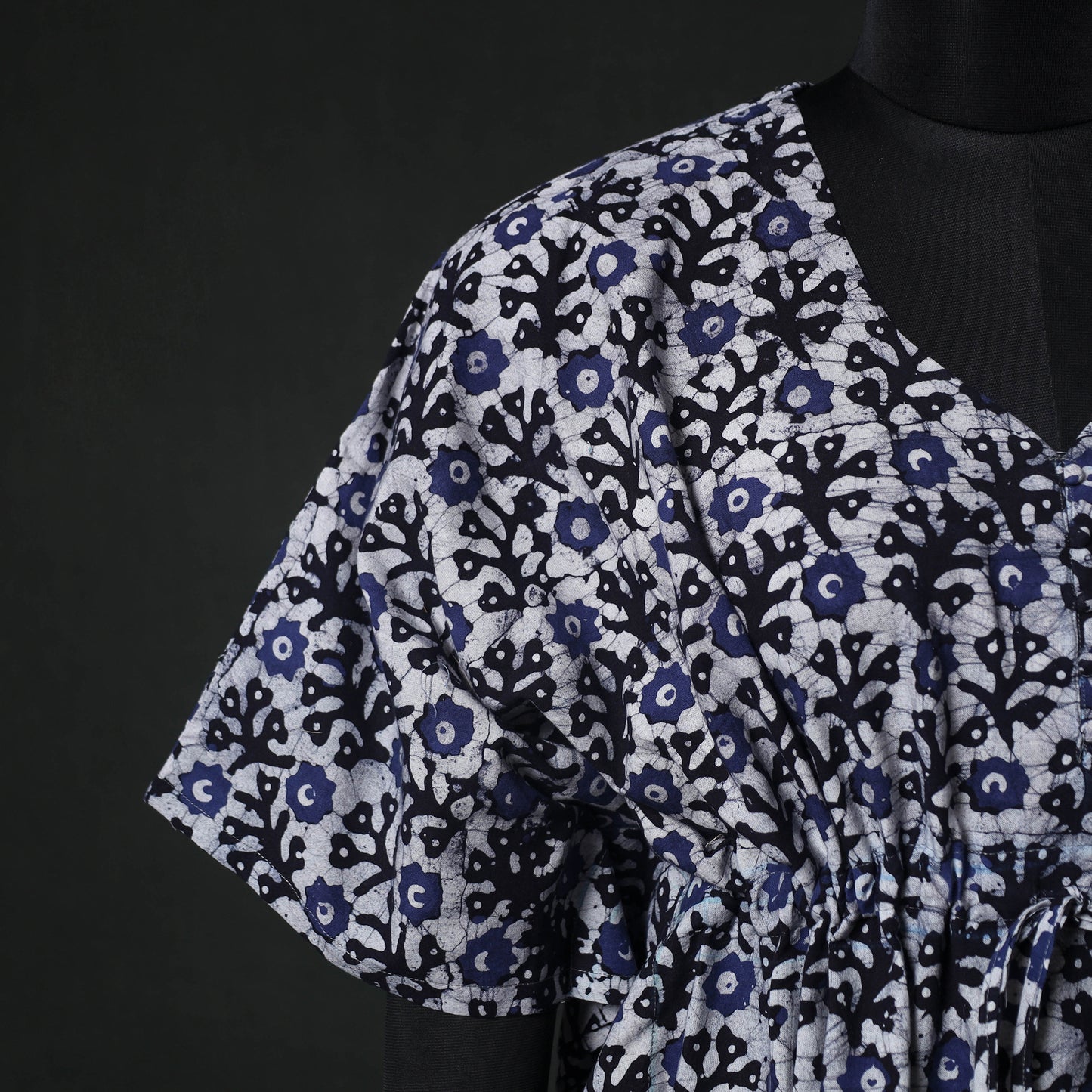 Blue - Hand Block Batik Print Cotton Kaftan (Short) 30
