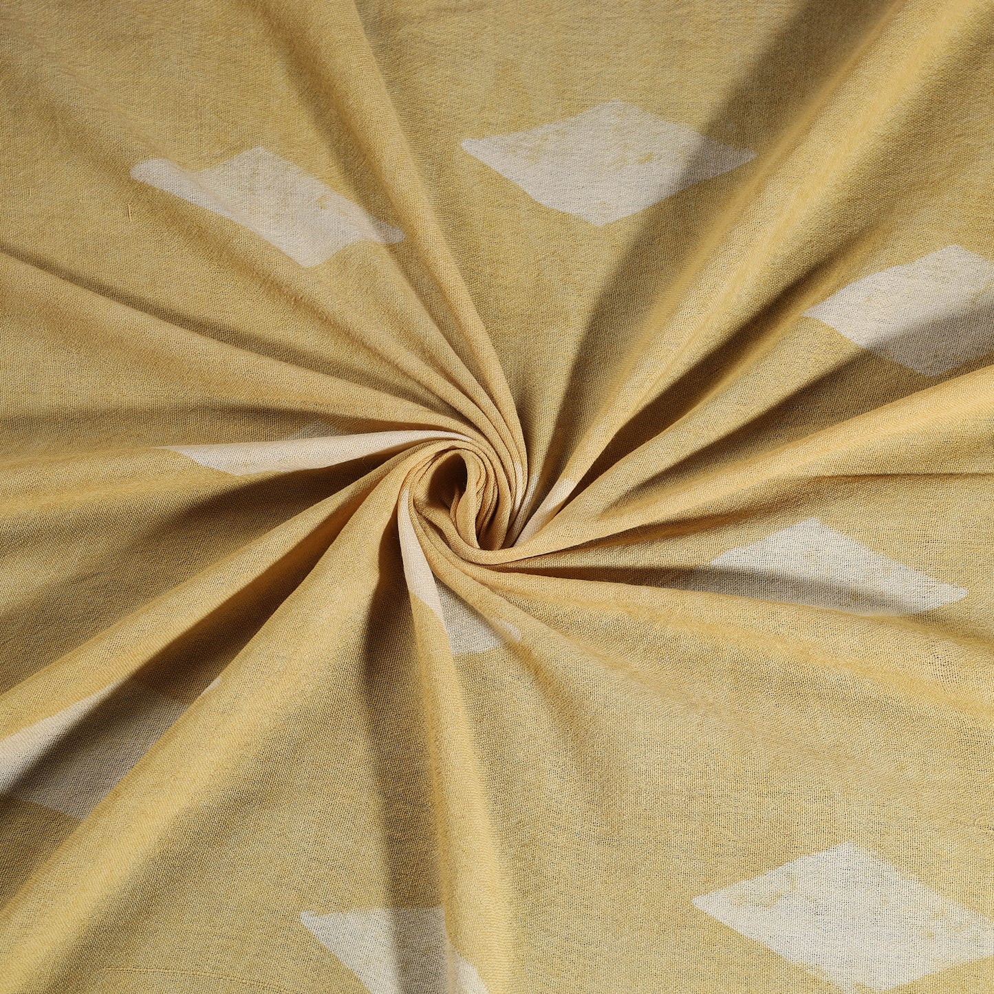 Yellow - Pure Handwoven Merino Wool Fabric in Akola Block Prints 20