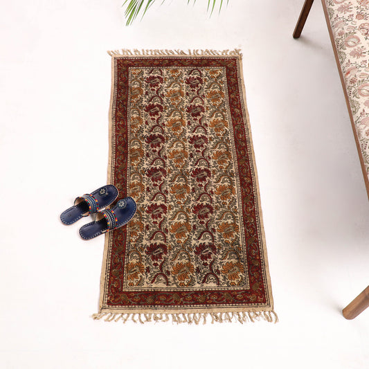 Warangal Weave Kalamkari Block Printed Cotton Durrie / Carpet / Rug (50 x 25 in)
