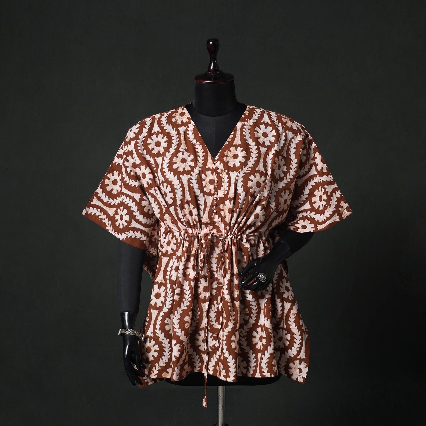 Brown - Hand Block Batik Print Cotton Kaftan (Short) 34