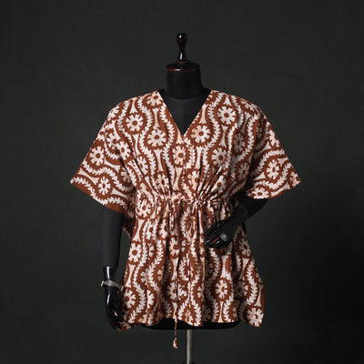 Brown - Hand Block Batik Print Cotton Kaftan (Short) 34