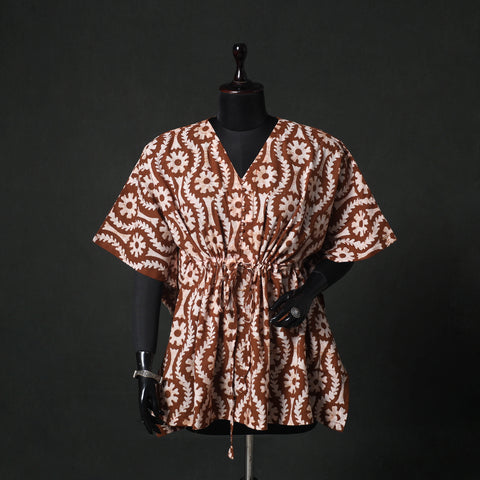 Brown - Hand Block Batik Print Cotton Kaftan (Short) 34