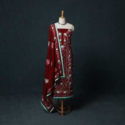 Hand Embroidered Georgette 3pc Unstitched Dress Material Suit Set 38