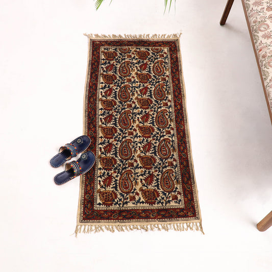 Warangal Weave Kalamkari Block Printed Cotton Durrie / Carpet / Rug (50 x 25 in)