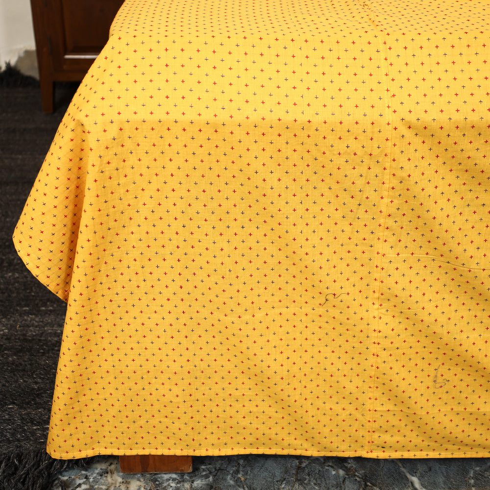 Yellow - Jacquard Patchwork Cotton Double Bed Cover with Pillow Covers (108 x 83 in) 04