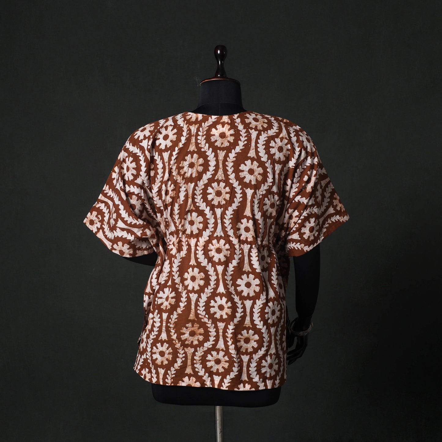 Brown - Hand Block Batik Print Cotton Kaftan (Short) 34